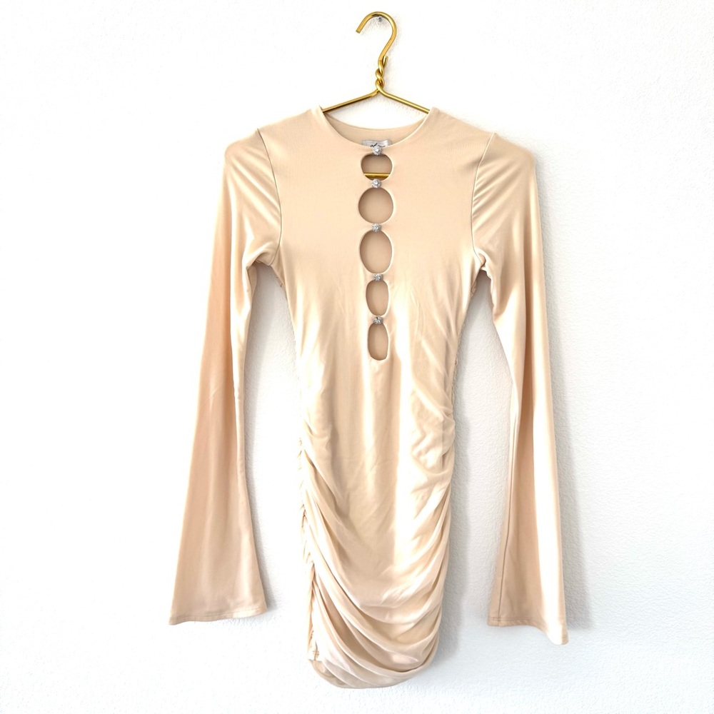 Oh Polly Cream Long Sleeve Mini Dress